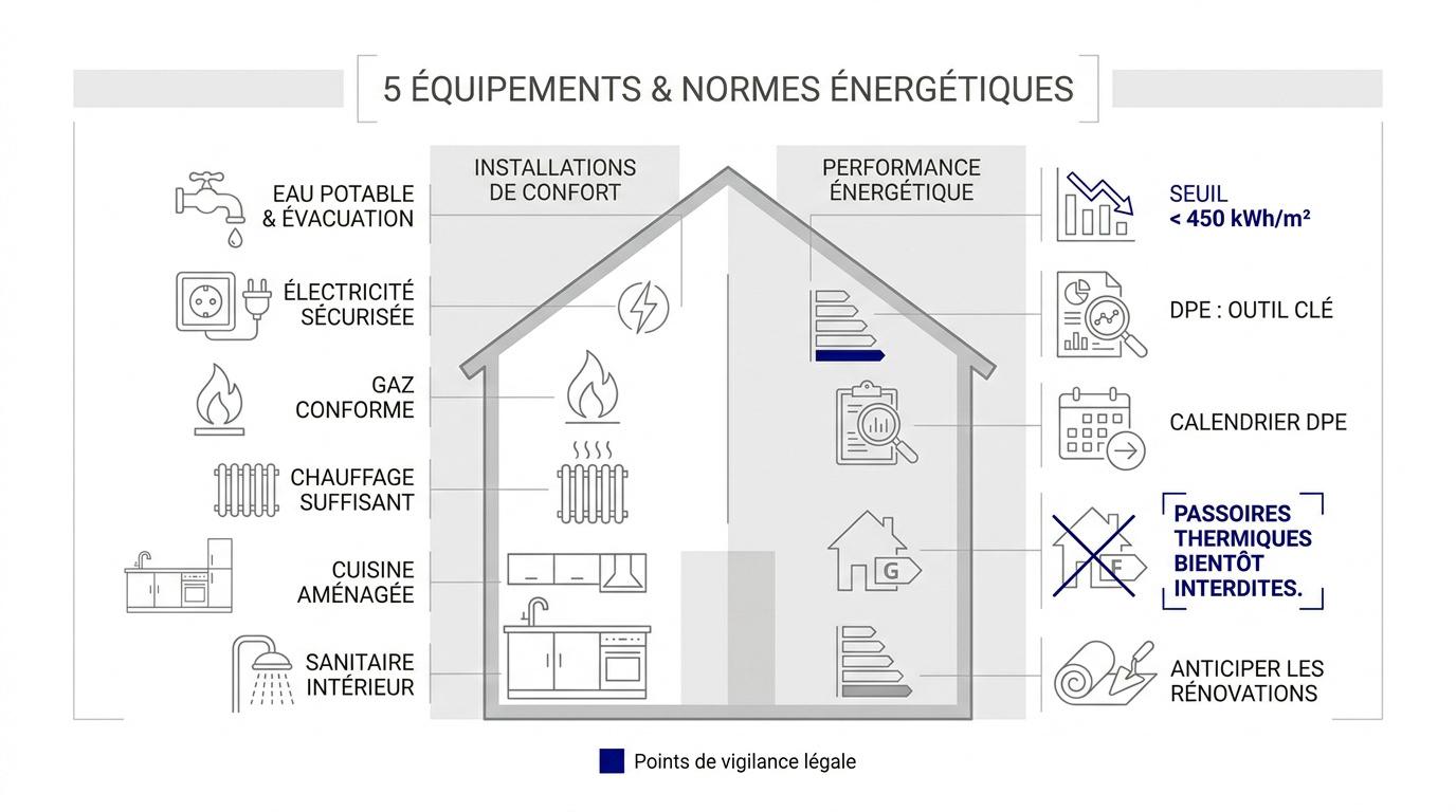 Équipements obligatoires et performance énergétique pour un logement décent