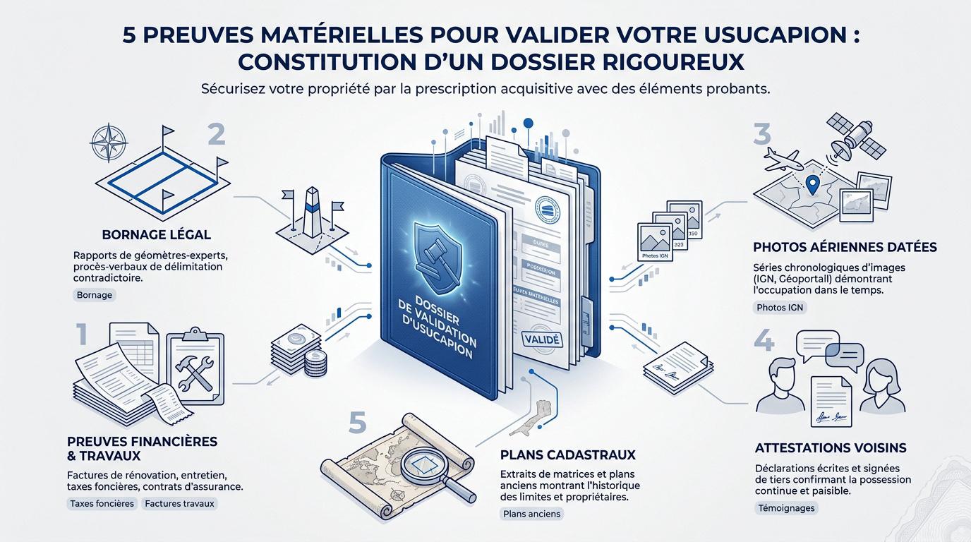 Preuves matérielles pour la prescription trentenaire d'un terrain