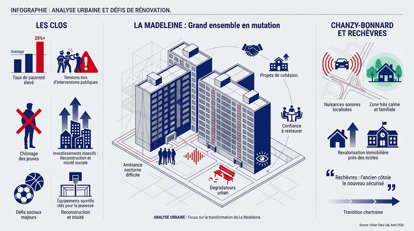 Analyse urbaine du quartier de la Madeleine à Chartres montrant les défis de la rénovation