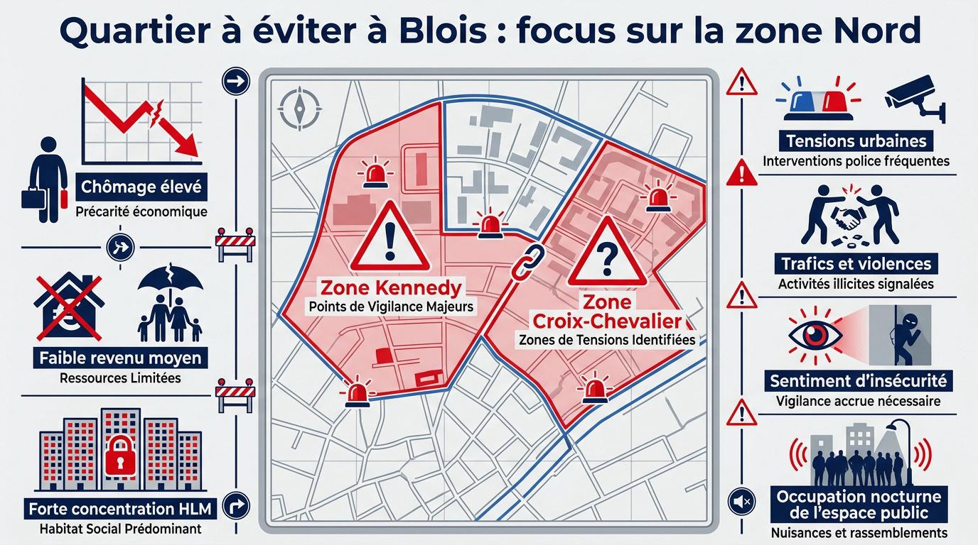 Carte des zones de précarité et de délinquance à Blois Nord
