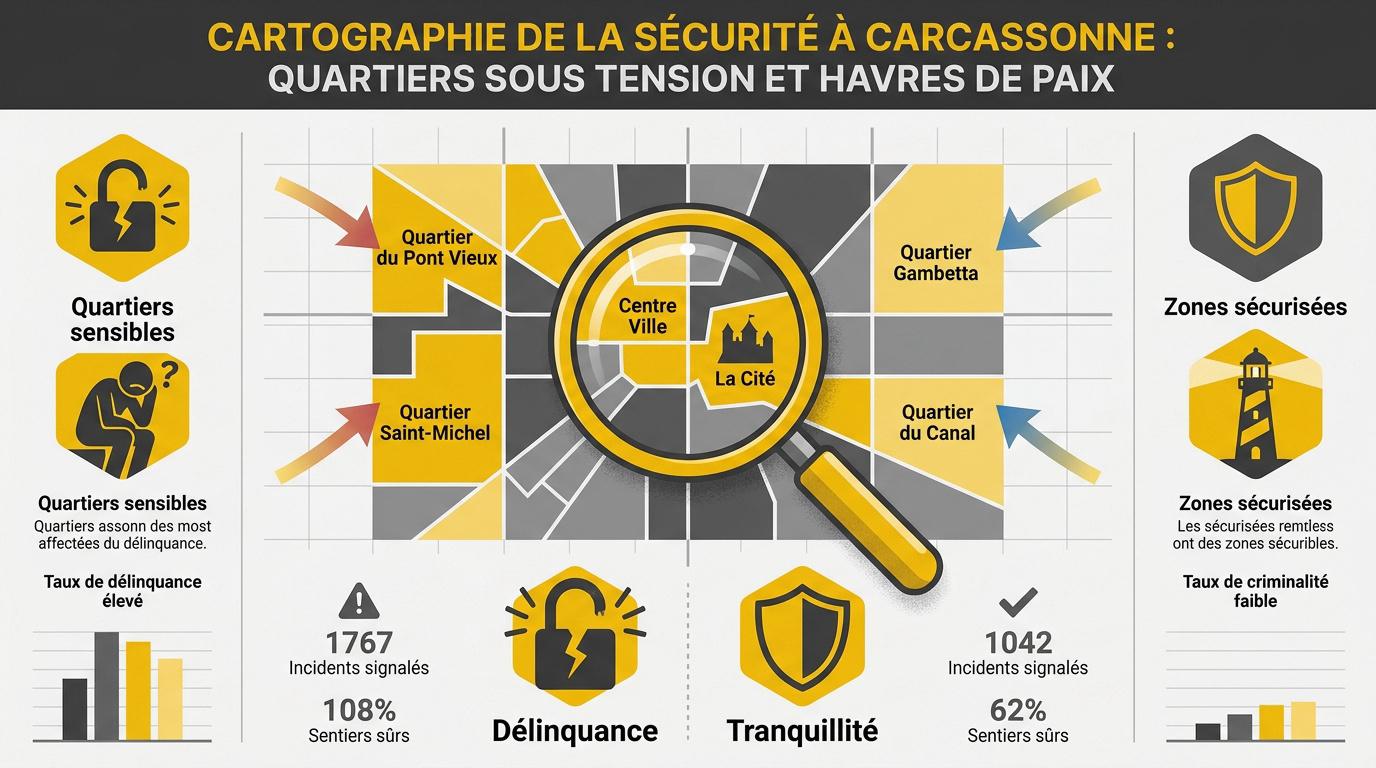 Carte des zones de vigilance et quartiers sécurisés à Carcassonne