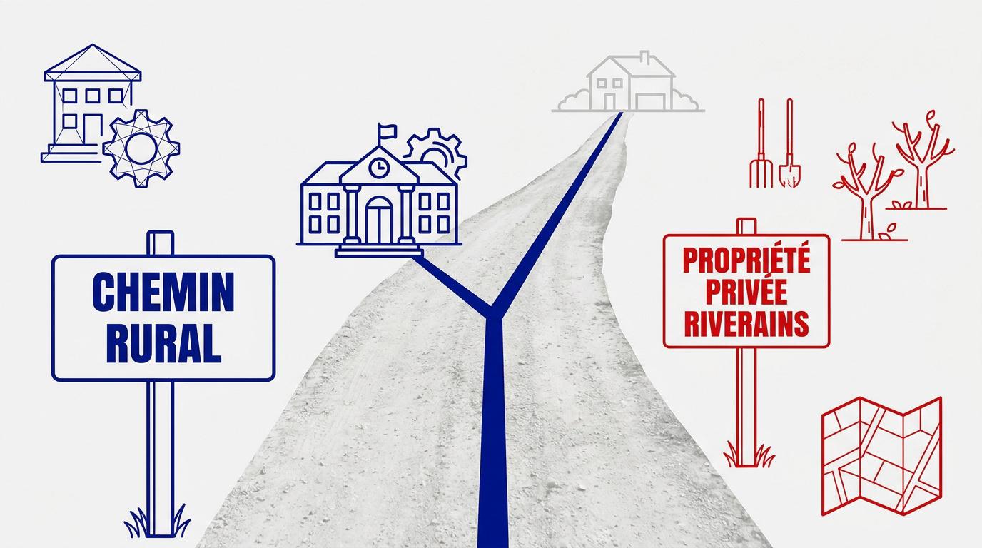 Comparaison visuelle entre un chemin rural communal et un chemin d'exploitation privé