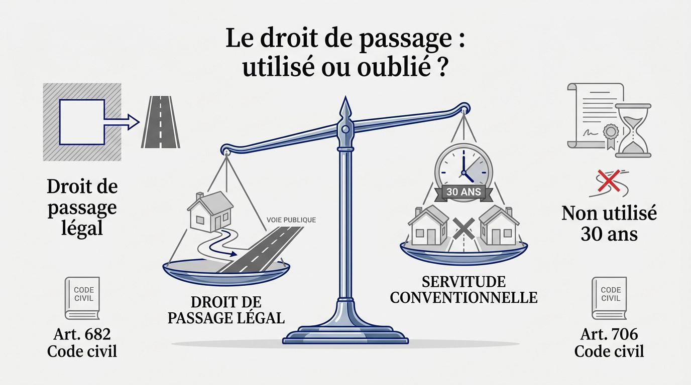 Comparaison entre droit de passage légal et conventionnel selon le Code civil