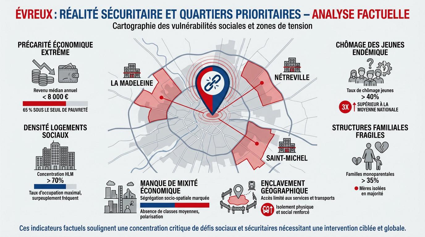 Vue aérienne des quartiers prioritaires à Évreux mettant en avant le renouvellement urbain