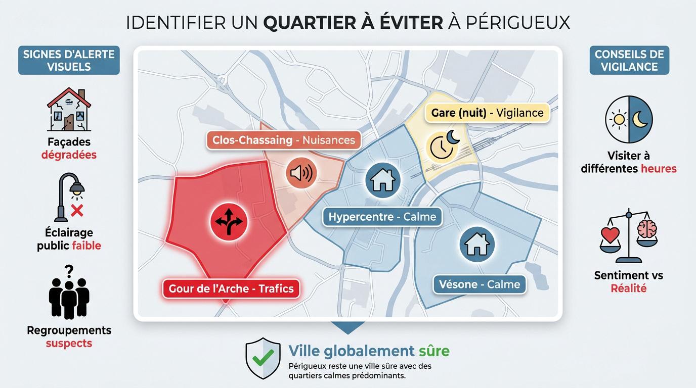 Vue d'une rue calme à Périgueux illustrant la vigilance urbaine nécessaire