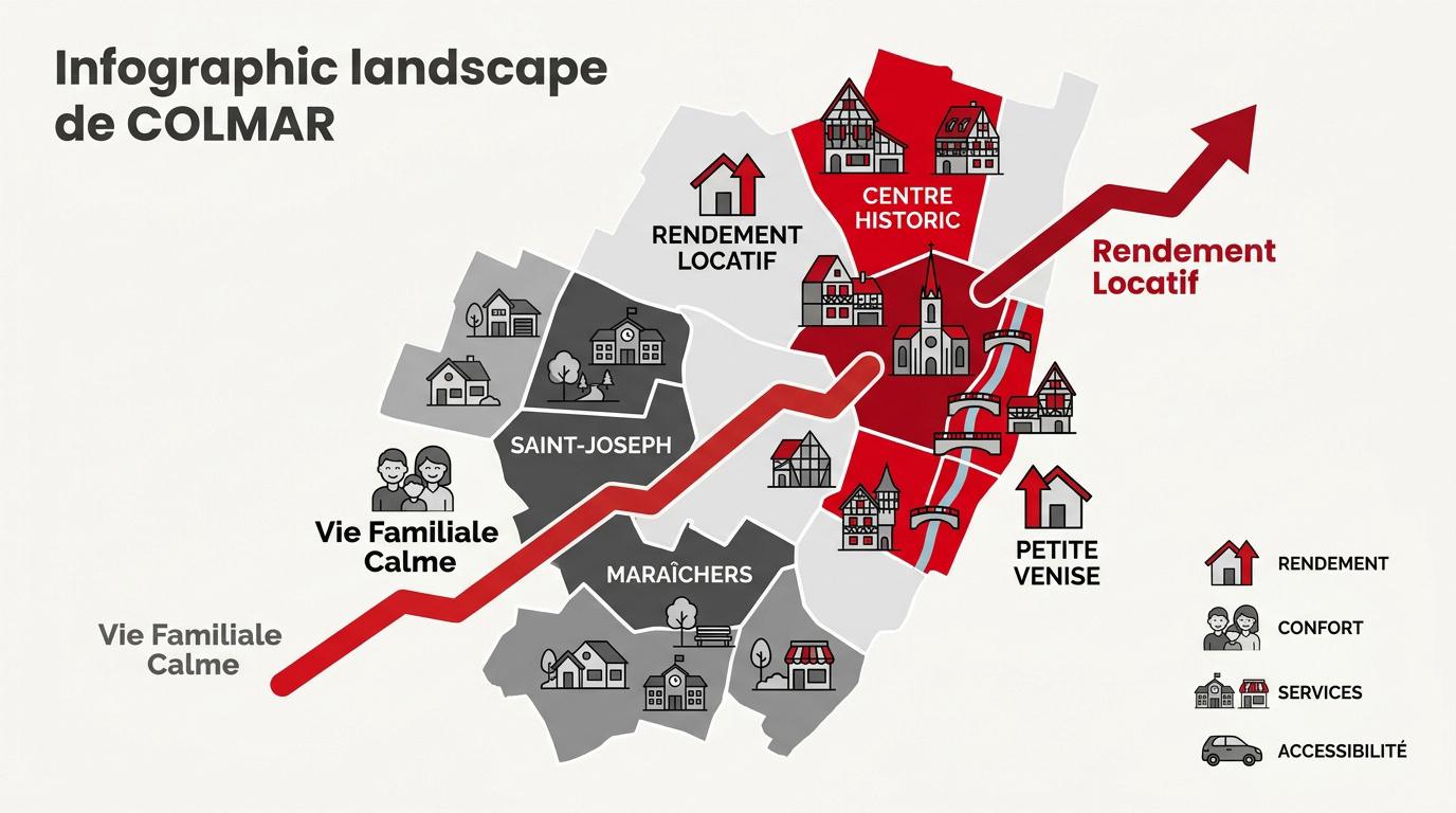 Infographie comparative des quartiers de Colmar pour investir ou habiter