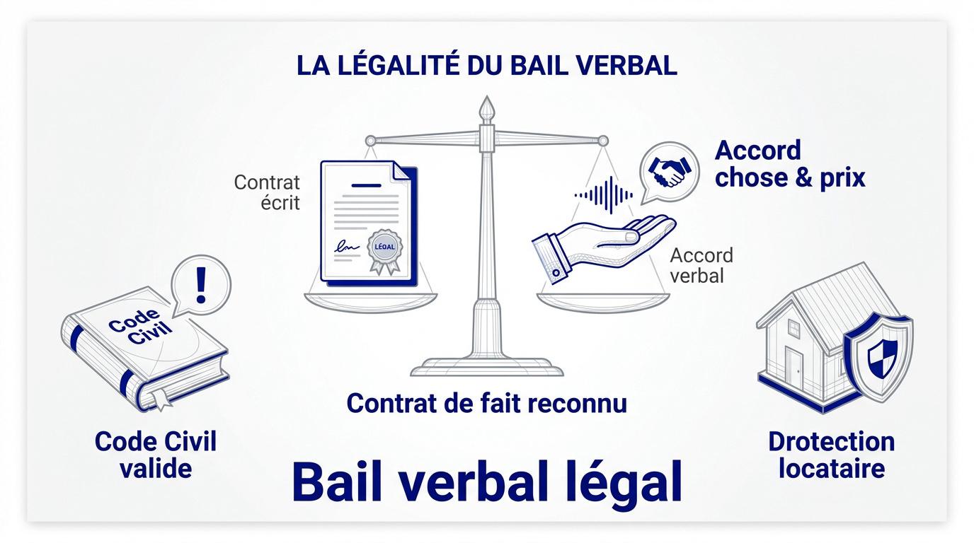 Représentation symbolique de la légalité d'un accord de location verbal avec une poignée de main