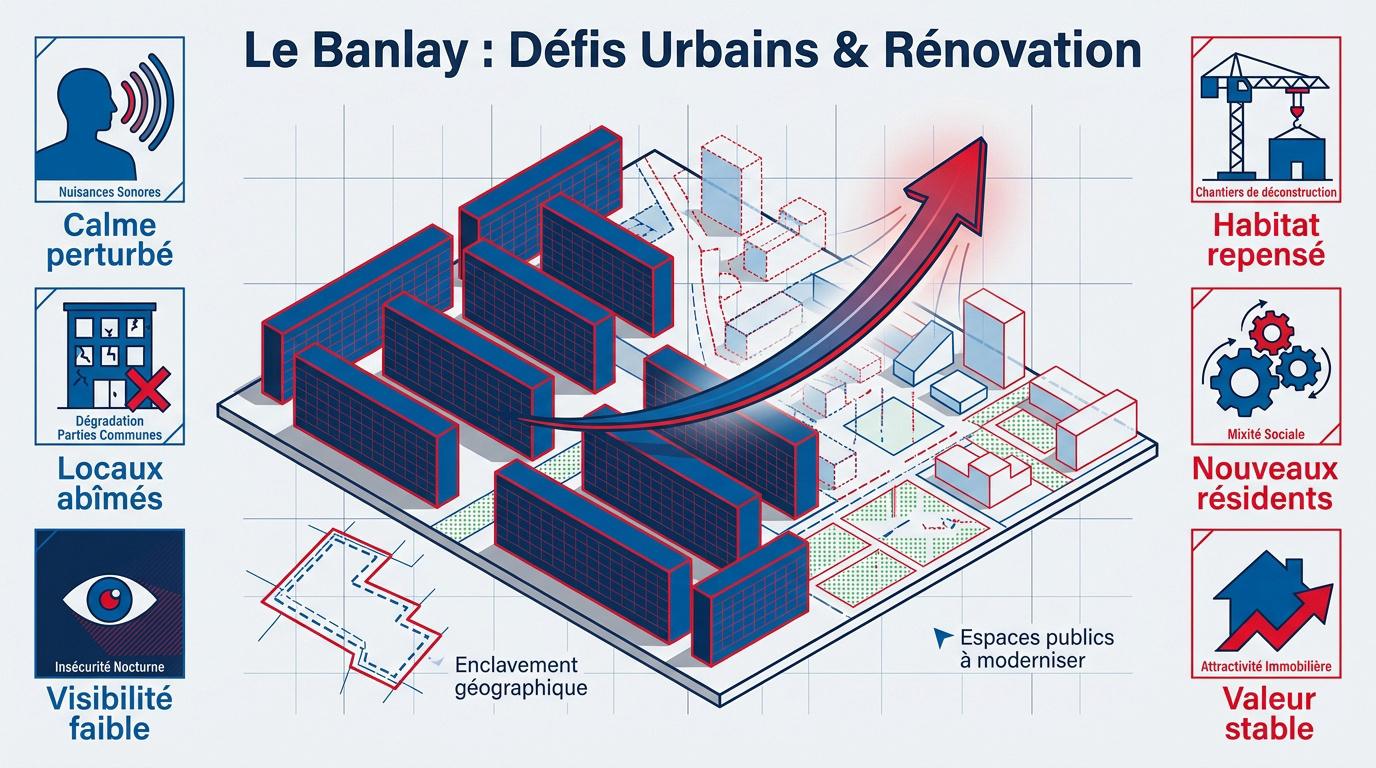 Vue aérienne des barres d'immeubles du quartier du Banlay à Nevers en cours de rénovation
