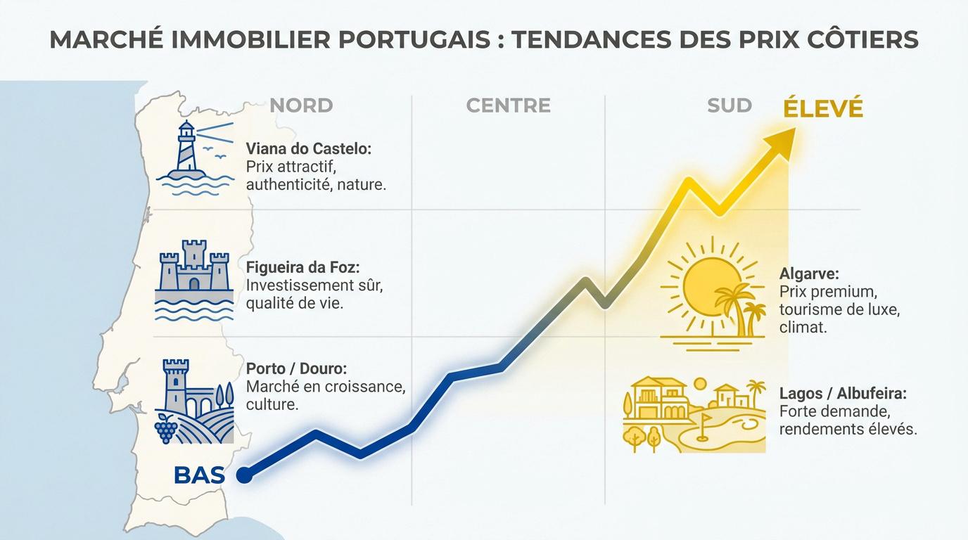 Comparaison des prix immobiliers côtiers au Portugal par région
