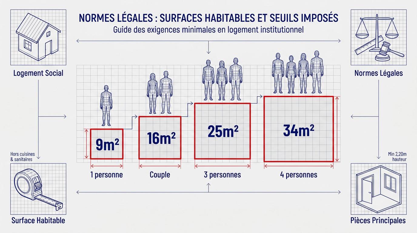 Tableau des normes de surfaces habitables minimales pour un logement social