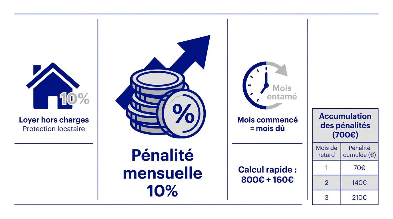 Calcul de la majoration de 10 pour cent sur le dépôt de garantie non restitué