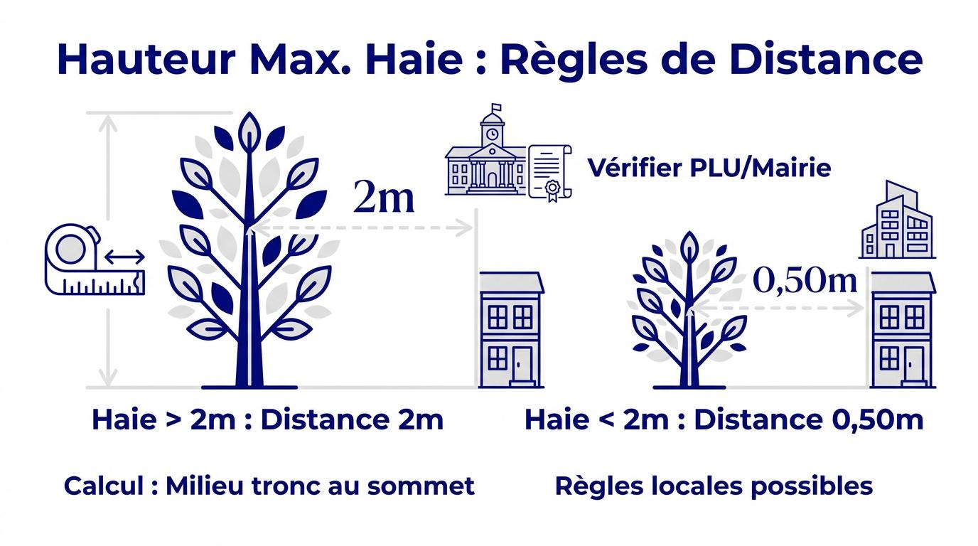 Schéma des distances légales pour la hauteur d'une haie
