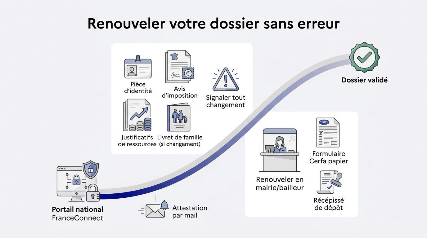 Interface de renouvellement de demande de logement social en ligne