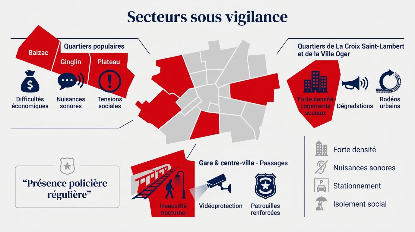 Carte des quartiers prioritaires et zones de vigilance à Saint-Brieuc