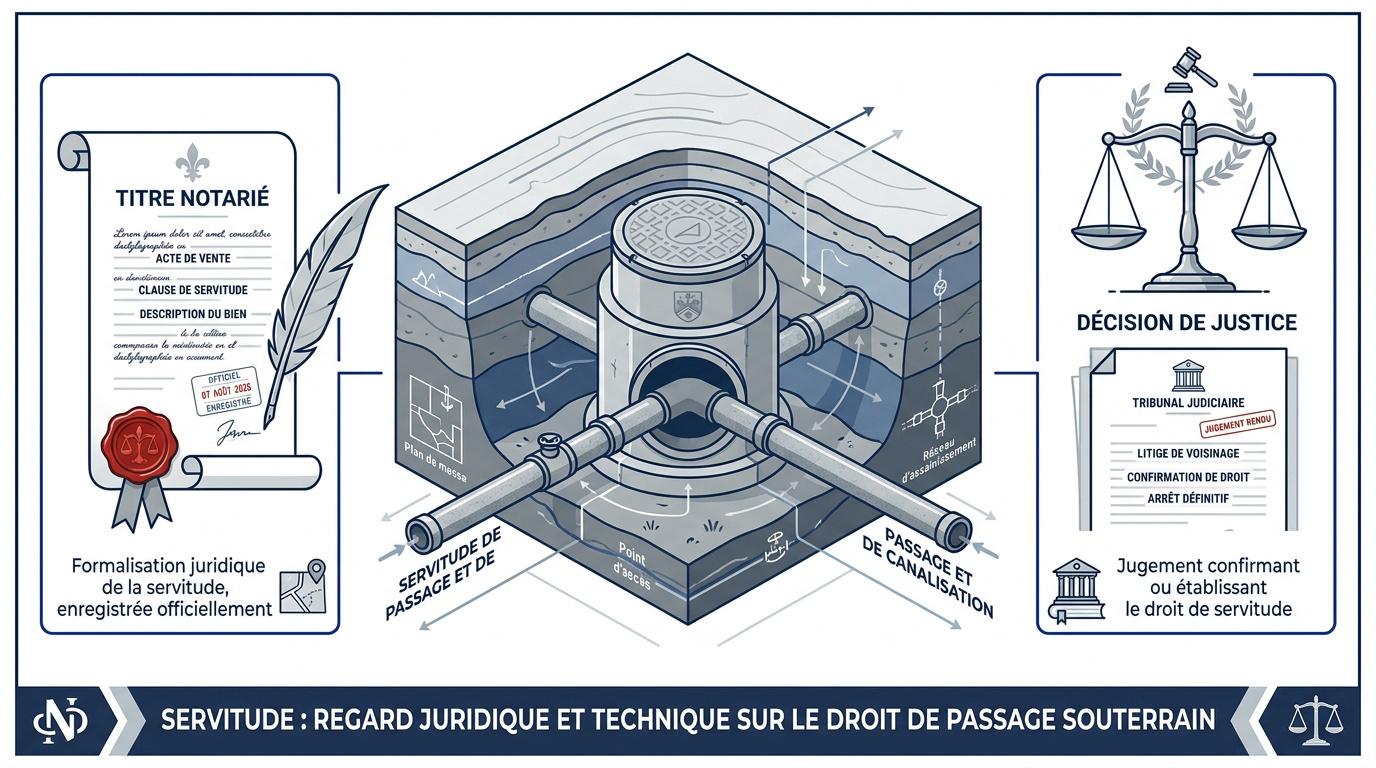 Regard d'égout et canalisations souterraines sur un terrain privé