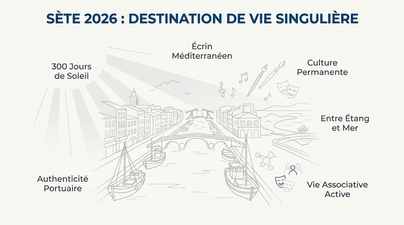 Vue panoramique de Sète entre mer Méditerranée et étang de Thau en 2026