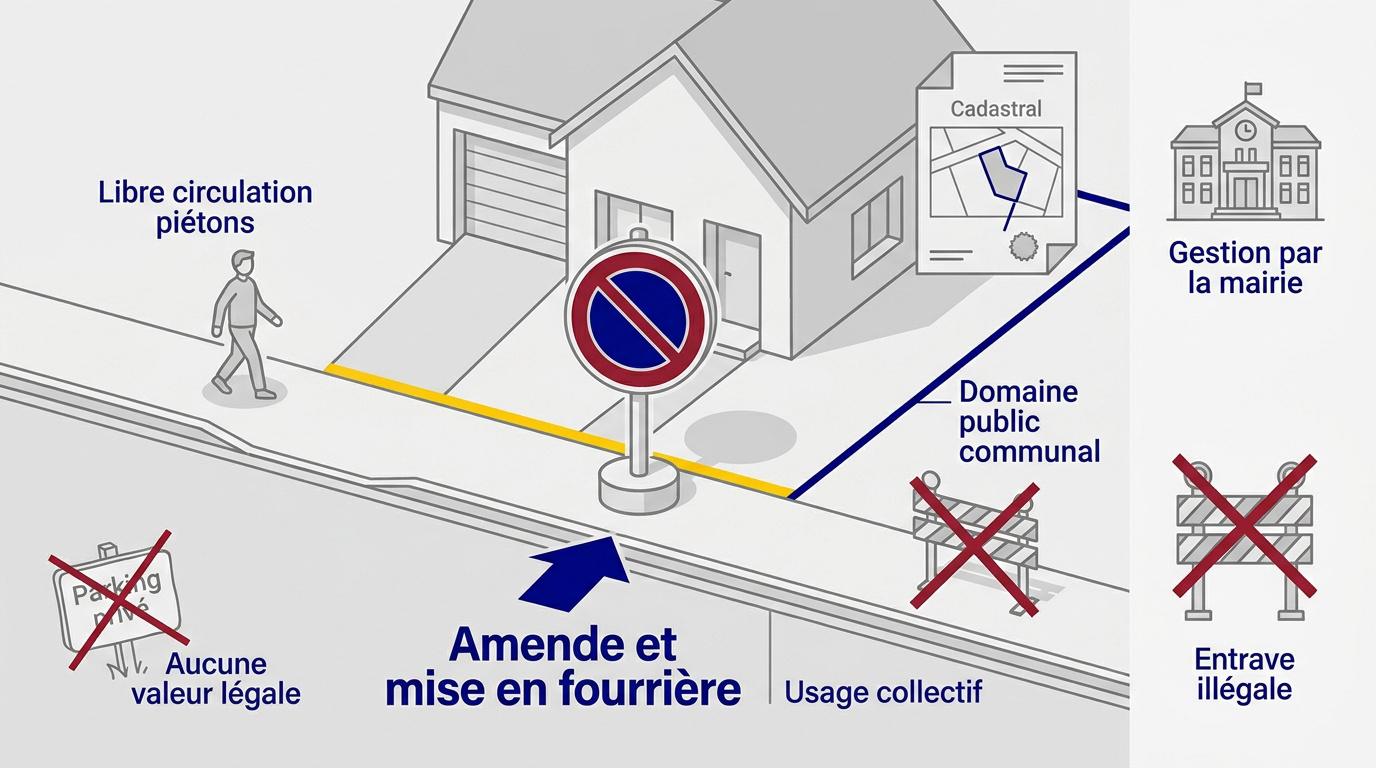 Illustration des règles de stationnement sur le trottoir et la chaussée devant une habitation