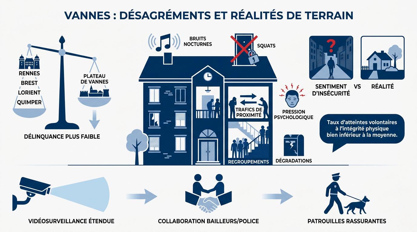 Vue urbaine des quartiers résidentiels de Vannes illustrant la vie quotidienne