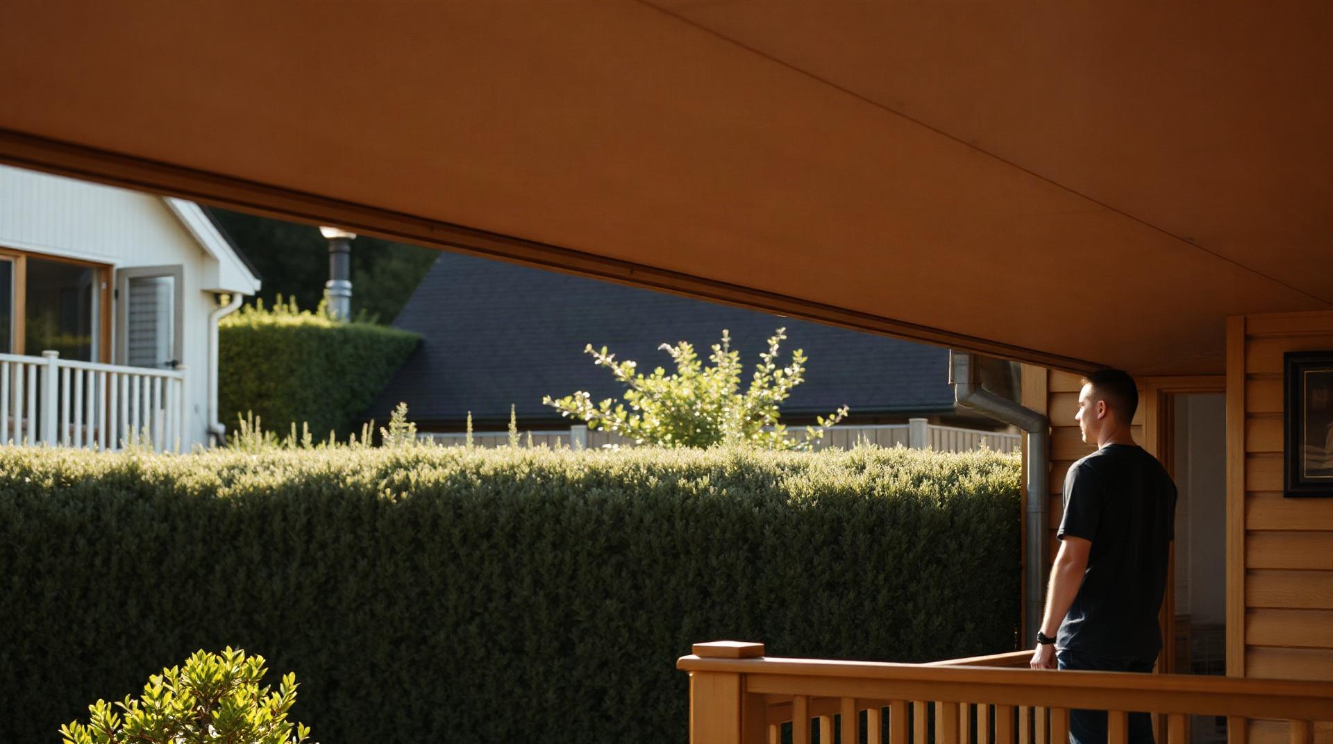 Balcon en saillie donnant sur le jardin d'une maison voisine