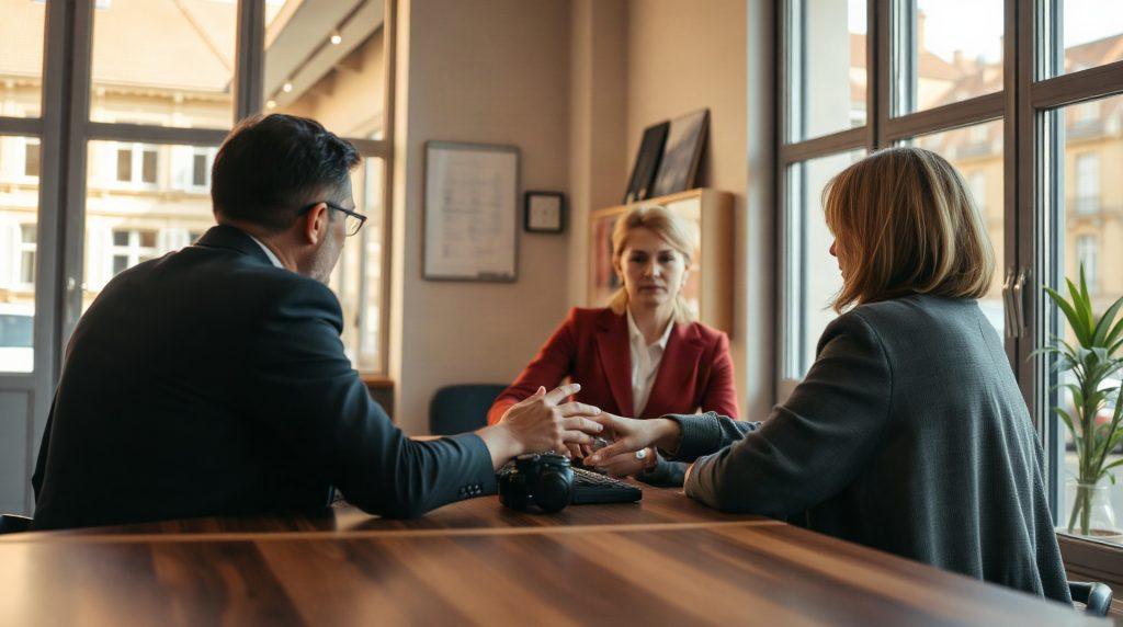 Conseillère immobilière en rendez-vous client à Strasbourg