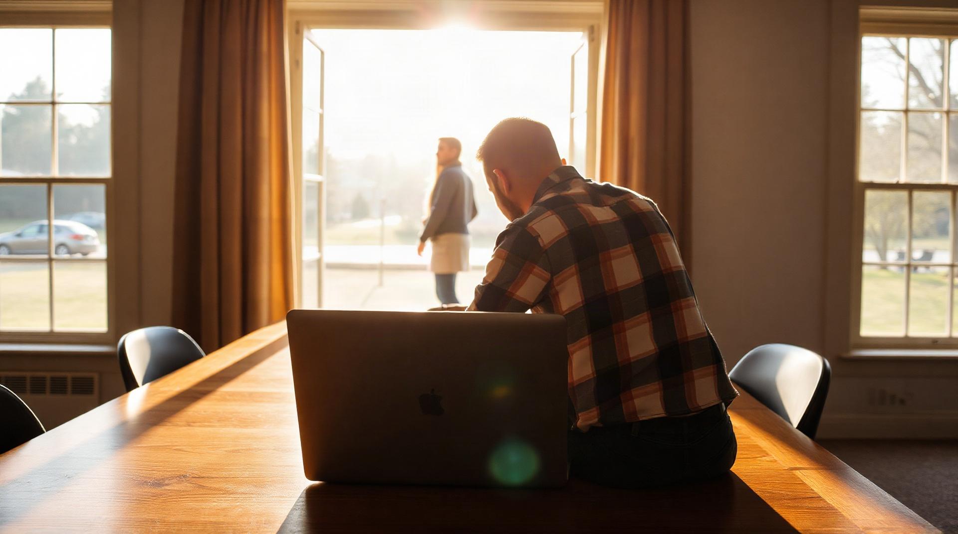 Couple consultant des annonces immobilières sur un ordinateur portable
