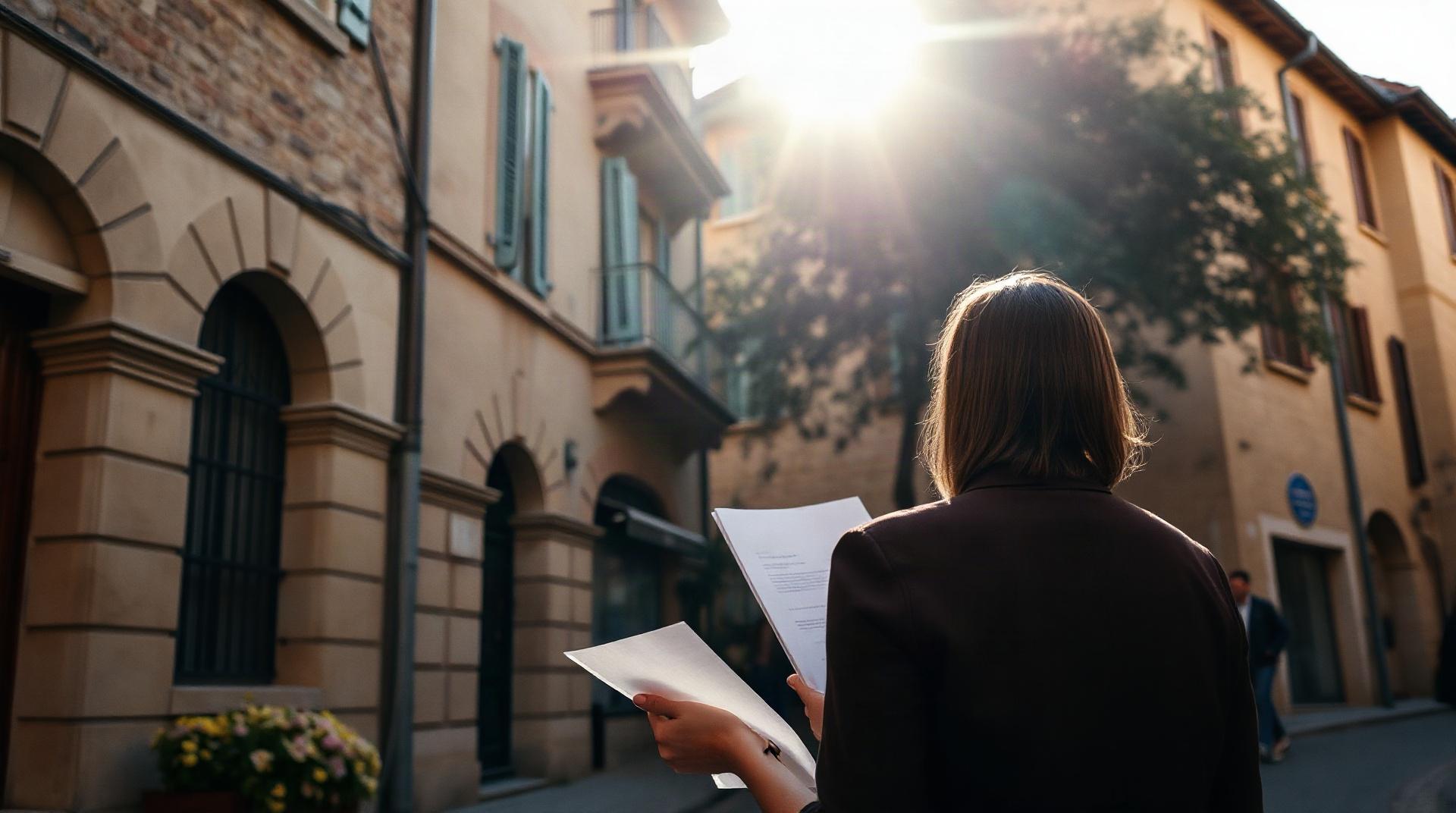 Couple étudiant un plan de quartier devant un immeuble résidentiel à Montauban