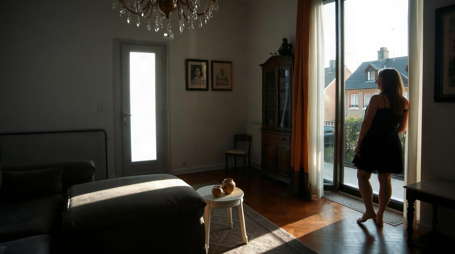 Famille visitant un appartement dans un quartier résidentiel de Vierzon