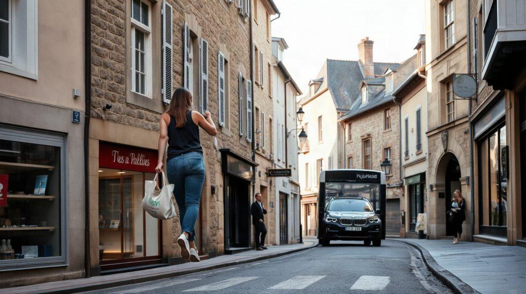 Rue commerçante du centre-ville de Dreux avec passants et façades